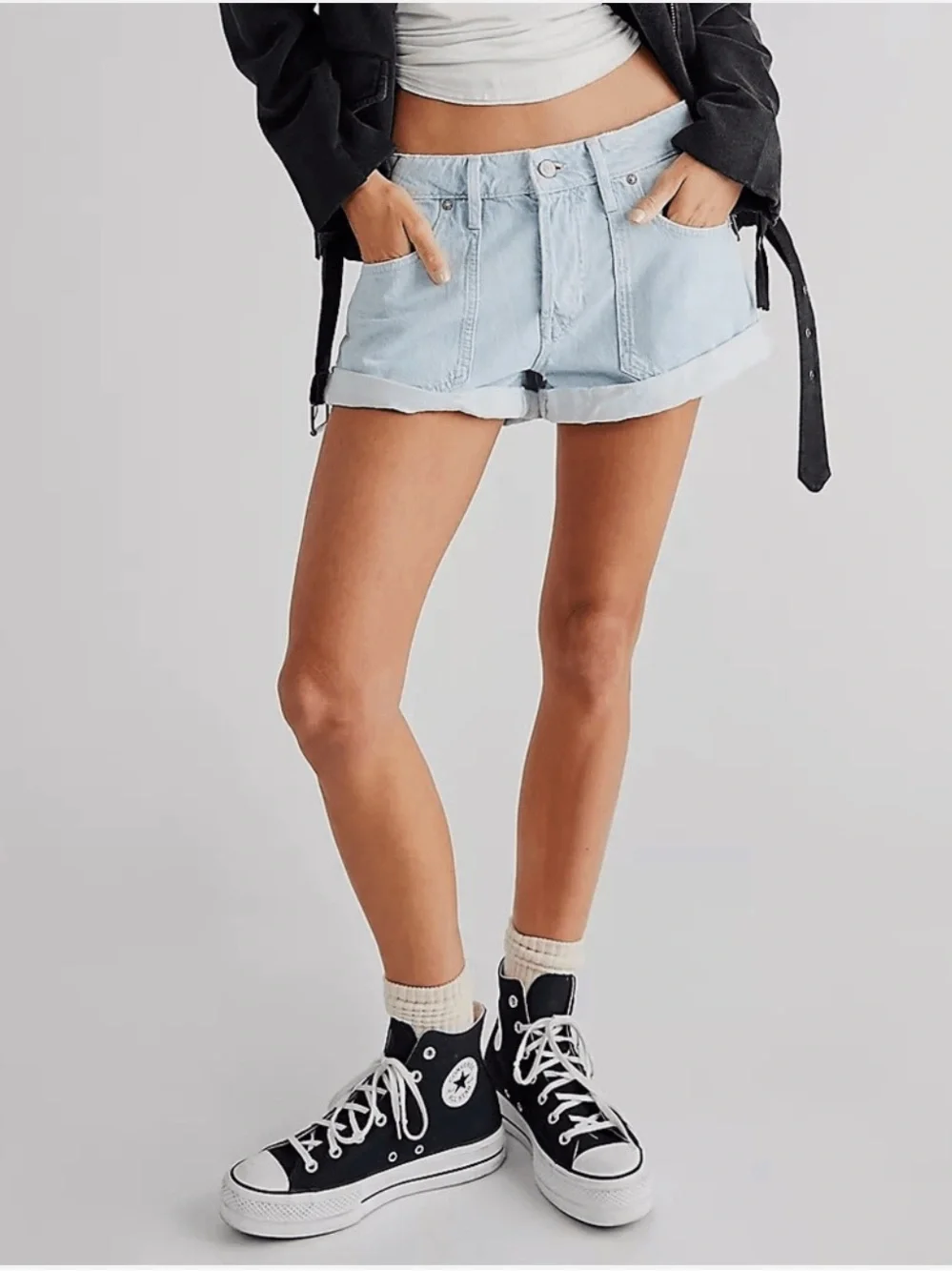 We the Free beginners luck slouch denim shorts rolled hem size 26